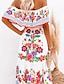 Χαμηλού Κόστους Print Φορέματα-Γυναικεία Φόρεμα ριχτό από τη μέση και κάτω Φόρεμα Boho Μακρύ φόρεμα Λευκό Κίτρινο Θαλασσί Κοντομάνικο Φλοράλ Στάμπα Καλοκαίρι Άνοιξη Ώμοι Έξω Ρομαντικό Διακοπές Καλοκαιρινό φόρεμα Ανοιξιάτικο φόρεμα