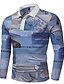 baratos Pólos para Homem-Homens Camisa de golfe Impressão 3D Bloco de cor Colarinho Rua Diário Impressão 3D Botão para baixo Manga Longa Normal Blusas Leve Casual Moda Confortável Azul / Esportes