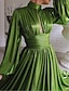 Недорогие Праздничные платья-Жен. Платье для вечеринки Платье в стиле 50-х годов Изумрудно-зеленое платье длинное платье платье макси Зеленый Длинный рукав Чистый цвет Рюши Осень Весна Хомут