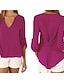 cheap Blouses &amp; Shirts-Women&#039;s Blouse Shirt Solid Colored Deep V Button Casual Tops Loose Blue Purple Wine