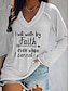 abordables Camisetas de mujer-Mujer Camiseta Texto Estampado San Valentín Diario Fin de semana Básico Manga Larga Escote en Pico Blanco Otoño invierno