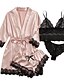 cheap Women&#039;s Sleep &amp; Lounge-Women&#039;s 4 Pieces Pajamas Robes Gown Sets Simple Hot Fashion Pure Color Satin Home Bed Spa V Wire Breathable Gift Crop Top Half Sleeve Elastic Waist Hole Shorts Fall Winter Green Black