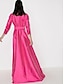 cheap Evening Dresses-A-Line Minimalist Elegant Wedding Guest Formal Evening Dress Shirt Collar 3/4 Length Sleeve Sweep / Brush Train Satin with Sash / Ribbon Bow(s) Pure Color 2022