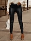 cheap Leggings-Women&#039;s Fashion Hip-Hop Shiny Metallic Leggings Full Length Pants Micro-elastic Casual Weekend PU Plain Mid Waist Comfort Slim Black Wine Khaki S M L XL