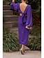 cheap Cocktail Dresses-Sheath / Column Cocktail Dresses Elegant Dress Wedding Guest Party Wear Tea Length Long Sleeve Boat Neck Fall Wedding Guest Stretch Chiffon with Pure Color 2024