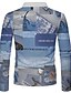 baratos Pólos para Homem-Homens Camisa de golfe Impressão 3D Bloco de cor Colarinho Rua Diário Impressão 3D Botão para baixo Manga Longa Normal Blusas Leve Casual Moda Confortável Azul / Esportes