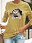 cheap Women&#039;s T-shirts-Women&#039;s T shirt Tee Cat Graphic Patterned 3D Daily 3D Cat T shirt Tee Long Sleeve Print Round Neck Basic Essential Green Black Blue S / 3D Print