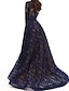 cheap Evening Dresses-A-Line Evening Gown Elegant Dress Wedding Guest Engagement Sweep / Brush Train Long Sleeve Jewel Neck Detachable Lace with Slit Embroidery 2024
