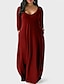 cheap Basic Dresses-Women‘s Plus Size Curve Shift Dress Solid Color Boat Neck Long Sleeve Spring Fall Basic Casual Maxi long Dress Daily Vacation Dress