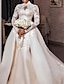 cheap Wedding Dresses-Formal Wedding Dresses Mermaid / Trumpet High Neck Long Sleeve Court Train Satin Bridal Gowns With Appliques 2024