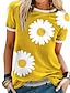 Χαμηλού Κόστους Γυναικεία T-Shirts-Γυναικεία Μπλουζάκι Φλοράλ Ηλιοτρόπιο Μαργαρίτα Κίτρινο Ρουμπίνι Θαλασσί Κοντομάνικο Καθημερινά Στρογγυλή Λαιμόκοψη Χαλαρή Εφαρμογή Καλοκαίρι