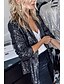 cheap Jackets-Women&#039;s Jacket Fall Spring Party Wedding Street Regular Coat Windproof Warm Regular Fit Active Elegant Casual Jacket Long Sleeve Sequins Solid Color Sequin Black Silver Gold