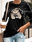 cheap Women&#039;s T-shirts-Women&#039;s T shirt Tee Cat Graphic Patterned 3D Daily 3D Cat T shirt Tee Long Sleeve Print Round Neck Basic Essential Green Black Blue S / 3D Print