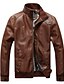 cheap Faux Leather-Men&#039;s Faux Leather Jacket Daily Spring Regular Coat Stand Collar Basic Jacket Long Sleeve Solid Colored Black Brown