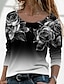 cheap Tees &amp; T Shirts-Women&#039;s Daily Weekend T shirt Tee Floral Painting Long Sleeve Color Gradient Sparkly Flower Round Neck Print Basic Tops Green Black Blue S / 3D Print