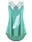 cheap Tank Tops &amp; Camis-women feather print tank tops sleeveless bandages strappy side shirring shrit blouse green
