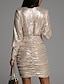 cheap Mini Dresses-Women&#039;s Party Dress Sequin Dress Sheath Dress Mini Dress Gold Pure Color Long Sleeve Winter Fall Spring Sequins Fashion V Neck Party Winter Dress Birthday 2023 S M L XL XXL