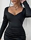 cheap Casual Dresses-Women&#039;s Sheath Dress Short Mini Dress Black Long Sleeve Solid Color Split Fall V Neck Work Casual 2022 S M L XL