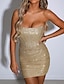 cheap Sequin Dresses-Women&#039;s Gold Sequin Dress Gold Dress Party Dress Sparkly Dress Corset Dress Homecoming Dress Mini Dress Silver Black Wine Sleeveless Ruched Summer Spring Fall Cold Shoulder