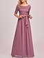 cheap Wedding Guest Dresses-A-Line Plus Size Wedding Guest Formal Evening Valentine&#039;s Day Dress Illusion Neck Half Sleeve Floor Length Nylon with Sash / Ribbon Lace Insert 2022