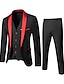 cheap Tuxedos-Black Gray Ruby Men&#039;s Wedding Party / Evening Valentine&#039;s Day Tuxedos 3 Piece Solid Colored Standard Fit Single Breasted One-button 2022