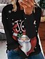 ieftine Bluze mărime mare-Pentru femei Plus Size Topuri Hanorac pulover Plisat Scrisă Imprimeu Manșon Lung Crewneck Șic Stradă Festival Crăciun Zilnic Spandex Toamnă Iarnă Negru Alb / Mărime Plus