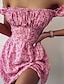 voordelige Mini-jurken-Dames A lijn jurk Mini-jurk Blozend Roze Korte mouw Bloemig Afdrukken Zomer Schouderafhangend Boho 2022 S M L XL XXL 3XL