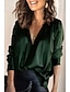 preiswerte Blusen und Hemden für Damen-Damen Hemd Bluse Wein Grün Glatt Langarm Täglich Wochenende Basic Brautkleider schlicht V Ausschnitt Standard S