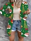 cheap Women&#039;s Outerwear-Women&#039;s Plus Size Jacket Print Anime Christmas Vacation Long Sleeve V Neck Long Fall Winter Green White Black L XL XXL 3XL