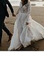 Χαμηλού Κόστους Νυφικά Φορέματα-Γραμμή Α Φορεματα για γαμο Λαιμόκοψη V Ουρά μέτριου μήκους Σιφόν Δαντέλα Μακρυμάνικο Παραλία Μπόχο Λάγνος Σι-θρου Εξώπλατο με Εισαγωγή δαντέλας 2022
