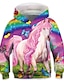 cheap Girl&#039;s 3D Hoodies&amp;Sweatshirts-Kids Girls&#039; Hoodie Long Sleeve Pink 3D Print Rainbow Unicorn Animal Pocket Daily Indoor Outdoor Active Fashion Daily Sports 3-12 Years