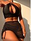 cheap Bikini Sets-Women&#039;s Swimwear Bikini Three Piece Normal Swimsuit Cut Out Solid Color Black Padded Strap Bathing Suits New Vacation Hawaiian