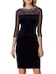 cheap Cocktail Dresses-Sheath / Column Cocktail Dresses Black Dress Wedding Guest Cocktail Party Knee Length 3/4 Length Sleeve Illusion Neck Fall Wedding Guest Stretch Satin with Crystals Sequin 2024