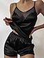 cheap Women&#039;s Sleepwear-Women&#039;s Pajamas Nighty Pjs Sets 2 Pieces Pure Color Fashion Simple Comfort Home St.Patrick&#039;s Day Daily Satin Breathable Gift V Wire Sleeveless Shorts Lace Backless Summer Spring Black Pink