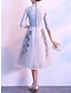 cheap Mother of the Bride Dresses-A-Line Mother of the Bride Dress Elegant Vintage High Neck Tea Length Lace Tulle Half Sleeve with Appliques 2024