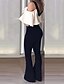 cheap Jumpsuits &amp; Rompers-Women&#039;s Jumpsuit Color Block Ruffle Streetwear V Neck Party Party Evening Half Sleeve Regular Fit Black S M L Spring