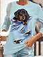 cheap Women&#039;s T-shirts-Women&#039;s 3D Printed Design T shirt Dog Graphic 3D Print Round Neck Basic Tops White Blue Pink