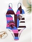 cheap One-Pieces-Women&#039;s Swimwear One Piece Monokini Normal Swimsuit Geometry Eye Tummy Control Print Blue Purple Plunge Padded Bathing Suits Sexy Hawaiian New / Padded Bras / Slim