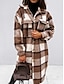 cheap Women&#039;s Coats &amp; Trench Coats-Women&#039;s Trench Coat Shacket Long Plaid Coat  with Pockets Slim Fit Coat Gray Khaki Brown Modern Style Street Fall Single Breasted Turndown Regular Fit S M L XL XXL / Winter