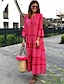 cheap Casual Dresses-Women&#039;s Swing Dress Maxi long Dress Red 3/4 Length Sleeve Geometric Patchwork Print Spring Summer V Neck Casual Boho Holiday Flare Cuff Sleeve Loose 2021 S M L XL XXL 3XL
