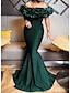 preiswerte Abendkleider-Meerjungfrau-Abendkleid, smaragdgrünes Kleid, rot-grünes Verlobungskleid, Sweep/Pinsel-Schleppe, kurze Ärmel, schulterfrei, Stretch-Satin mit elegantem 2024