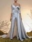 cheap Prom Dresses-Jumpsuits Evening Gown Elegant Dress Engagement Formal Evening Court Train Half Sleeve Off Shoulder Satin with Pleats Overskirt 2024