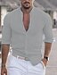cheap Men&#039;s Casual Shirts-Men&#039;s Linen Shirt Long Sleeve Shirt White Black BlueSolid Color Collar Street Daily Tops Lightweight Casual Fashion Comfortable
