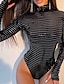 cheap Bodysuits-Women‘s Bodysuit Sparkly Striped Turtleneck Active Street Vacation Bodycon Long Sleeve Black S M L Spring Cold Weather