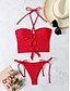 cheap Bikini Sets-Women&#039;s Swimwear Bikini 2 Piece Swimsuit Drawstring Push Up Solid Color Red Halter Padded Bathing Suits New Vacation Sexy / Padded Bras