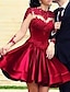 cheap Cocktail Dresses-A-Line Hot Cocktail Party Prom Valentine&#039;s Day Dress Jewel Neck Long Sleeve Short / Mini Lace with Pleats Appliques 2022