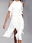 cheap Plain Dresses-Women‘s A Line Dress Midi Dress White Black Gray Sleeveless Pure Color Split Spring Summer cold shoulder Personalized Stylish Elegant Loose 2023 S M L XL XXL