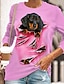 cheap Women&#039;s T-shirts-Women&#039;s 3D Printed Design T shirt Dog Graphic 3D Print Round Neck Basic Tops White Blue Pink