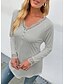 cheap Women&#039;s T-shirts-Women&#039;s Henley Shirt Plain Casual Weekend Henley Shirt T shirt Tee Long Sleeve Lace Trims Button V Neck Basic Essential Green White Black S
