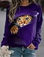 cheap Women&#039;s Hoodies &amp; Sweatshirts-Women&#039;s Sweatshirt Pullover Print Active Streetwear Red Royal Blue Blue Animal Cat 3D Casual Long Sleeve Round Neck
